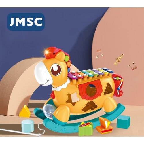 JMSC Pony Musical Instrument Baby Toys Knock Piano Xylophone Educational Kids Bus Plastic Blocks Round Beads Boys Girls Gift