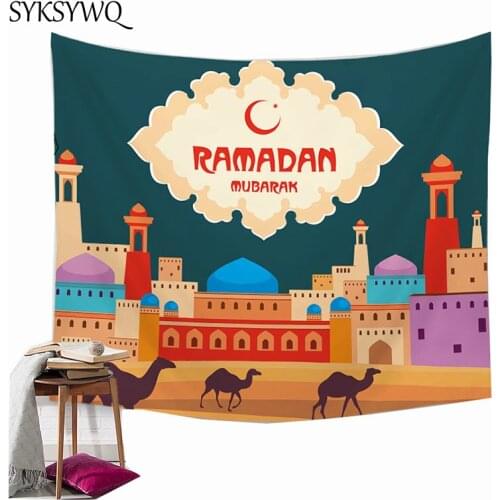 Ramada Wall Tapestry Large Wall Blanket Desert Camel Mosque Crescent Wall Carpet Festival Home Decor