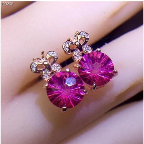 Natural Pink topaz earring Free shipping Natural real Pink topaz 925 sterling silver Fine jewelry