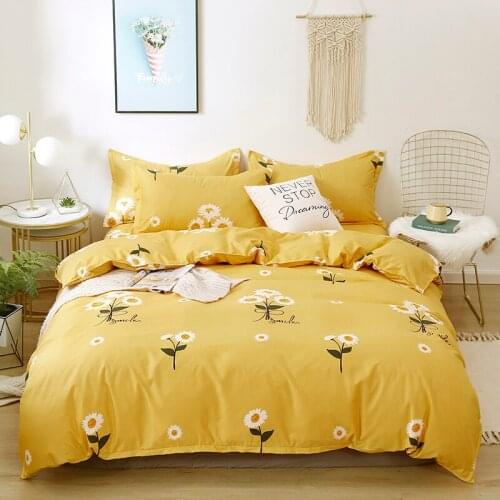 Home Living Sunflower Print 3/4Pcs Bedding Flat Sheet Pillow Case Duvet Cover Queen Size and King Size Bedding Sets