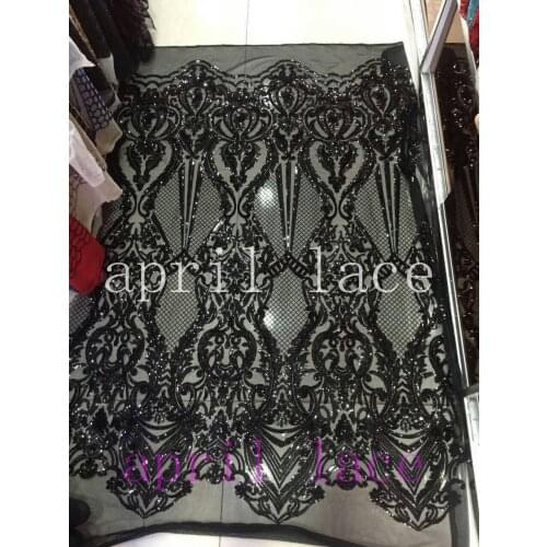 ST013 black sequin embroidery tulle mesh lace for evening dress/sawing/wedding