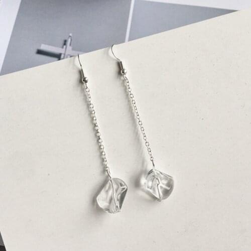 Fashion Vintage Elegant Transparent Glass Stone Crystal Long Earring Simple Metal Chain Tassel Ear Jewelry Wholesale Brincos
