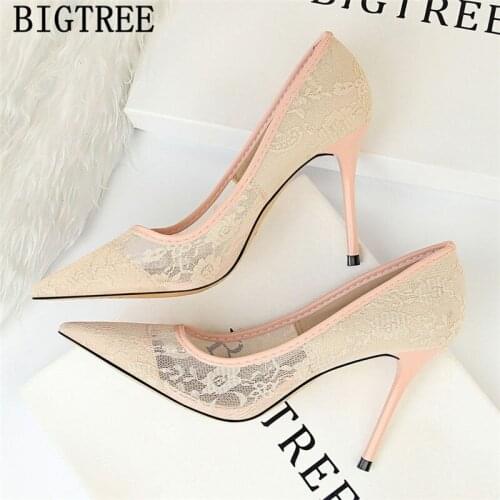 New Arrival 2020 Lace Extreme High Heels Bigtree Shoen Black Heels Tacones Pumps Women Shoes Fetish High Heels Chaussures Femme
