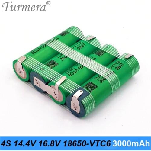 TUR18650VTC6 3000mAh Battery 30A 4S 14.4V 16.8V VTC6 Battery Pack for Screwdriver Batteries or Air Drone Use Customize Turmera
