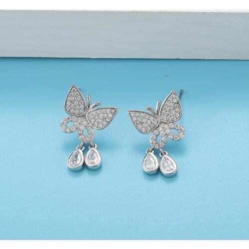 Water Drop Hanging Half Butterfly Earrings For Women Fashion Shiny High Quality Earrings boucles d'oreilles papillon
