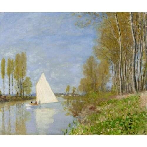 High quality Oil painting Canvas Reproductions Small Boat on the Small Branch of the Seine By Claude Monet Painting hand painted