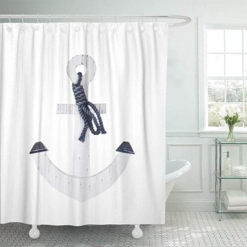 Nautical White Wooden Anchor Marine Sailor Knot Kid Funny Shower Curtain Waterproof Polyester Fabric 72 x 72 Inches with Hooks