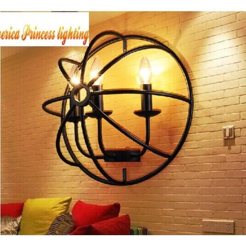 Iron wall lamp dining room three vintage wall lamp, material iron, E14, AC110-240V