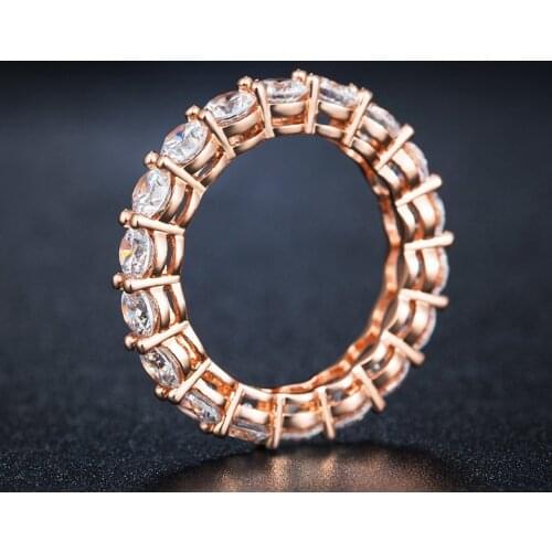 2017 New Arrival Top Sell Luxury Jewelry 925 Sterling Silver Rose Gold 5A White Clear CZ Zirconia Women Wedding Band Ring Gift