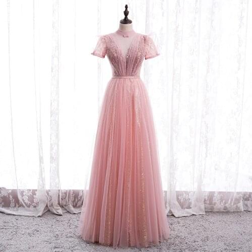 Bespoke Occasion Dresses Illusion High Short Backless A-Line Tulle Lace Sequined Pleat Beading Women Formal Evening Gown HB156