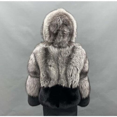 Natural Winter Women Overcoat Upper Silver Fox Lower Black Fox Fur Outwear Fashion Warm Women Coat Custom Made Size