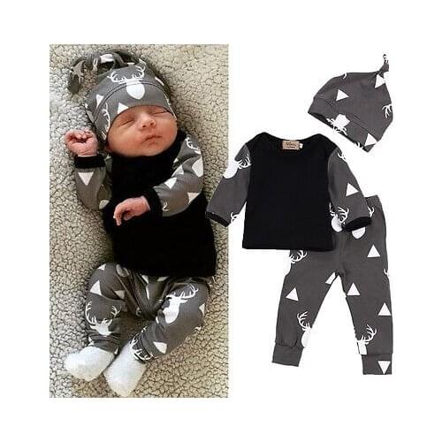 0-24M fall 3pcs new kids toddler infant Newborn Baby Girl Boy Deer Tops T-shirt+pant Leggings Hat Outfits clothes Pajamas Set