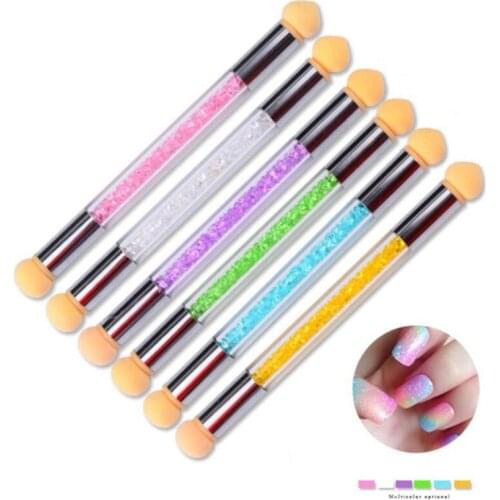 1 Pc Double-ended Gradient Shading Pen Dotting Brush Sponge Head Rhinestone Handle Nail Art Brush Nail Art Painting Tool