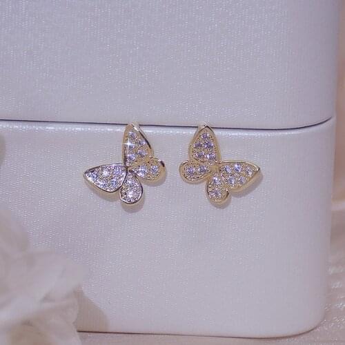 14K Gold Plated Elegant Cute Small Butterfly Stud Earrings for Women AAA Cubic Zircon Delicate Jewelry Earrings