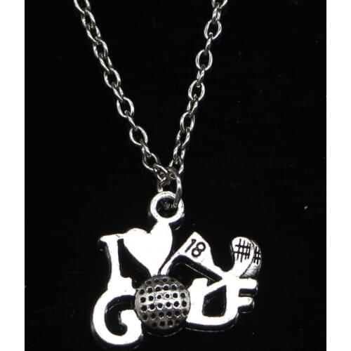 20pcs New Fashion Necklace 17x22mm I love golf Pendants Short Long Women Men Colar Gift Jewelry Choker