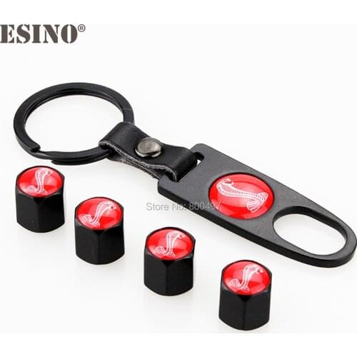 4 x Car Stainless Steel Zinc Alloy Wheel Tire Valve Stems Caps Universal With Mini Wrench Key Chain for Mustang Shelby Red