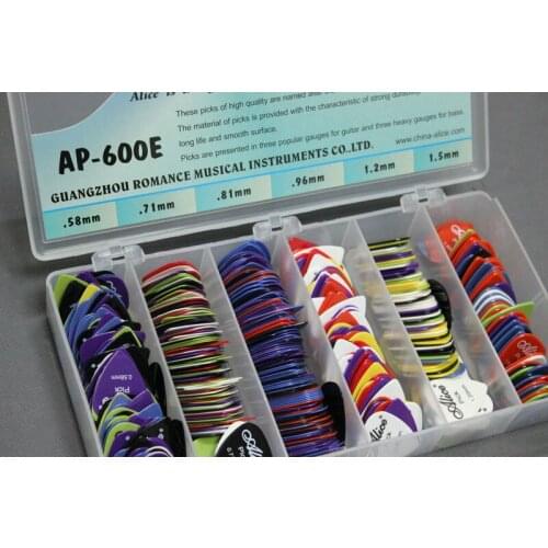 600pcs/Box AP-600E Smooth Nylon Acoustic Electric Bass Guitar Picks Plectrums + Case 0.58/0.71/0.81/0.96/1.20/1.50mm