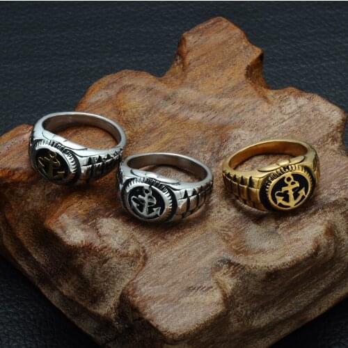Womans and Mans Navy Anchor Nautical Sailor 316L Stainless Steel Biker Ring
