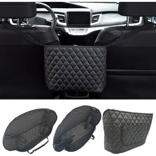 Black Car Handbag Holder Automotive PU Leather Storage Organizer Easy Installation for Barrier of Back Seat Pet Kids
