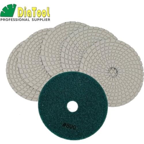 DIATOOL 6pcs 5inch #800 Diamond Flexible Wet Polishing Pad for Stone, White Bond, Spiral Type Diameter 125mm Free-shipping