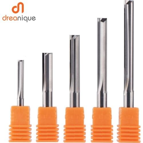Dreanique 1pc 3.175 4 6 8mm Shank 2 Flute Tungsten Carbide End Mill CNC Milling Tools Engraving Bit Straight Slot Milling Cutter