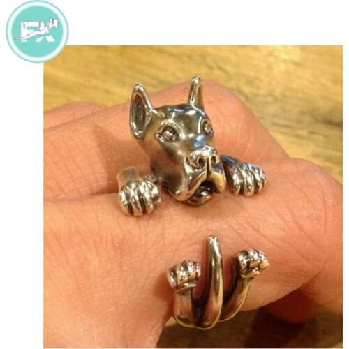 G.SKY (Buy One Get One More for Free) Great Dane Ring Free Size Dog Ring Adjustable Handmade Embossed Alloy Plated