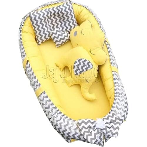 Jaju Baby Handmade, Gray - Yellow Patterned 5 Piece Babynest Set Little Heart GIFT