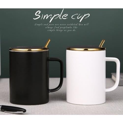 Nordic Black White Mug Ceramic Mug Couple Pair Cup With Lid Spoon milk Cup coffee mug with lid cute coffee mugs and cups