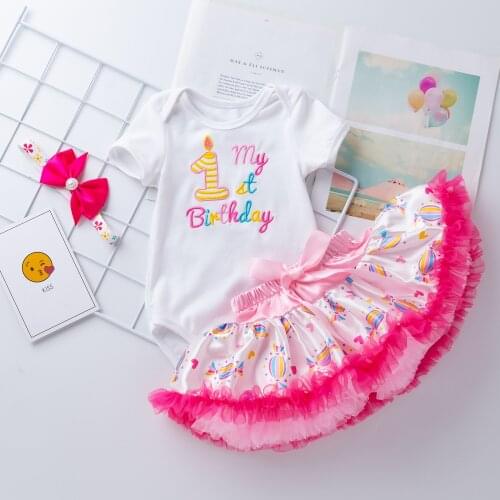 3PCS/4PCS Newborn Baby Short Sleeve Sets Cotton Girls Birthday Embroidery Candle Design Clothes Romper Dress Headband Shoes