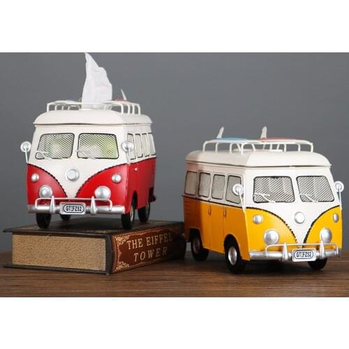 Creative wrought iron retro bus tissue box American paper box decoration home furnishings Rusty model