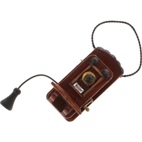 Antique Wall Phone Dollhouse Miniature Accessories in 1:12 Scale Made of Wood
