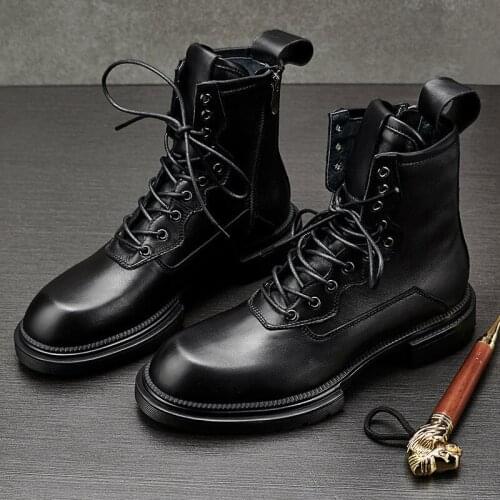 2021 Winter Army Boots Genuine Leather Motocycle Boots Fashion Black Shoes 9#21/10d50