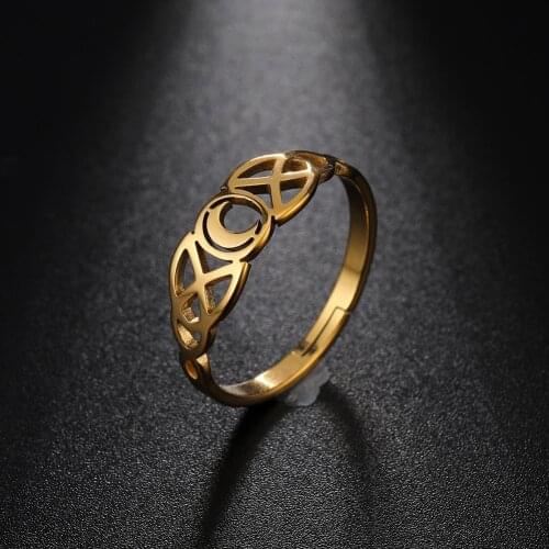 My Shape Irish Celtics Knot Rings for Women Girls Moon Heart Stainless Steel Rings Fashion Finger Rings Resizable Jewelry Gift