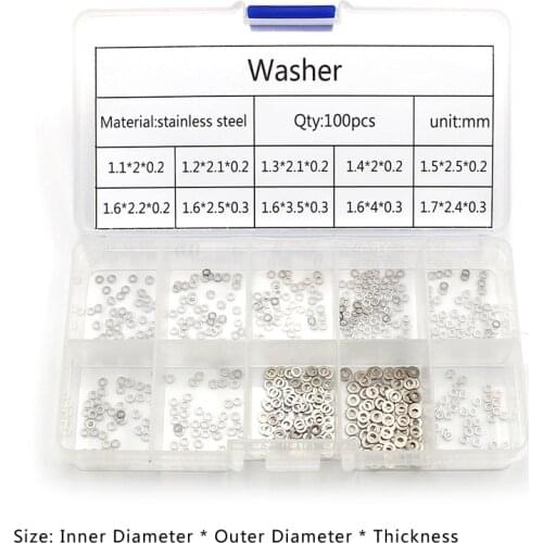 500/1000PCS M1.1 M1.2 M1.3 M1.4 M1.5 M1.6 M1.7 Stainless Steel Plain Washer Kit Screw Fastener Hardware Assortment Accessories