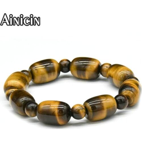 Natural Tiger Eyes Barrel Shape Beads Elastic Bracelet for Men and Women Gift Jewelry High Quality Semi--precious Stone Jewelry