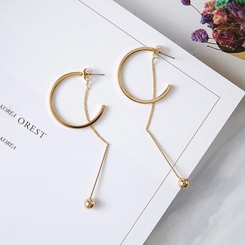 New Korean Fahsion Long Earrings For Women Arc Circle Ball Dangle Drop Earrings Geometric Statement EaringsJewelry aretes 2019