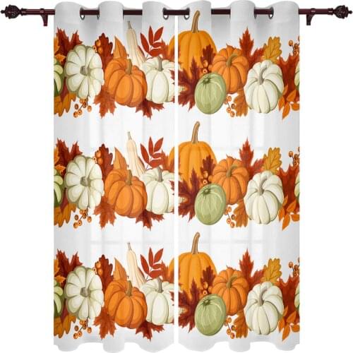 Autumn Pumpkin Maple Leaves Window Curtains Kitchen Bedroom Drapes Home Decor Luxury Curtains for Living Room