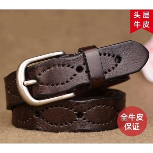 Fashion ladies retro belt top layer cowhide pin buckle hollow belt youth casual belt trend all-match jeans accessories