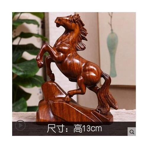 Carved wooden horse with yellow pear wood crafts Asian