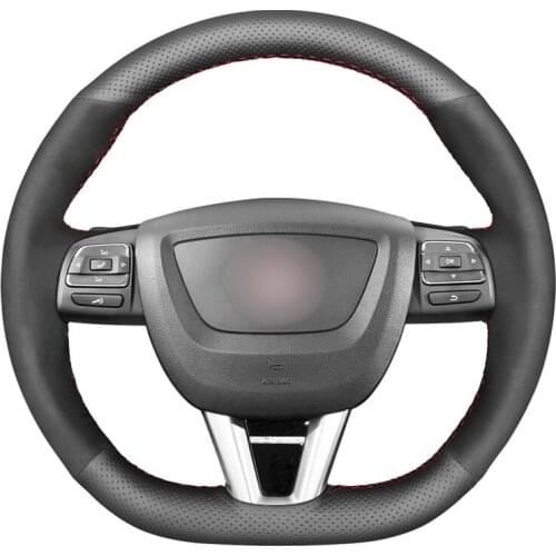 Hand-stitched Black Genuine Leather Car Steering Wheel Cover for Seat Leon (FR|CUPRA) MK2 1P 2009 2010 2011 2012