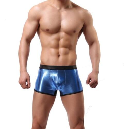 Sexy Mens Boxer Underwear Pouch Enhancing Tight Wetlook Shinny Trunks Cool Underpants Men Shorts Shiny Leather Clubwear Boxers