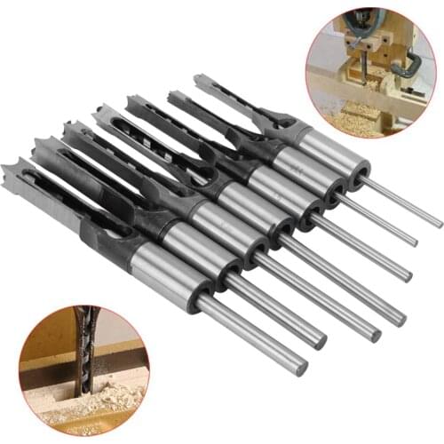 7PCS 1/4 to 1/2 Square Hole Drill Bit 45 Steel Mortising Drilling Woodworking Tools Mortising Chisel Set Square Hole Drill Bit