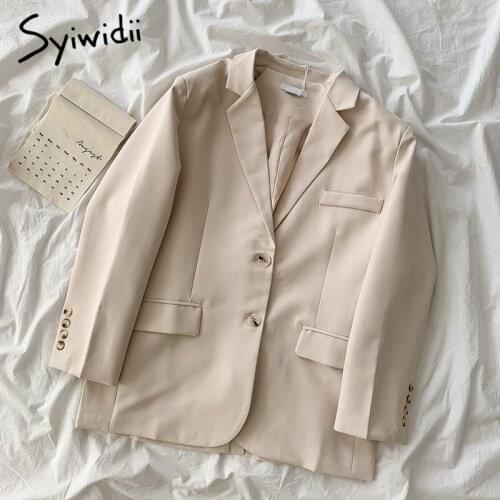 Syiwidii New Women Blazer Jacket 2021 Fall Clothes Office Lady Long Sleeve Coat Casual Long Suits Outwear Fashion Button Up Tops