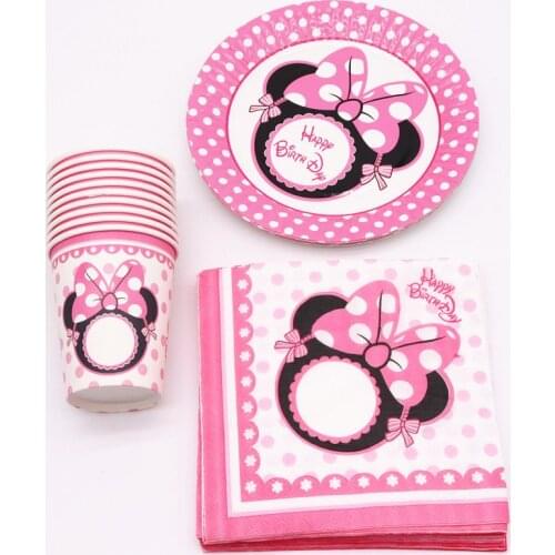 40Pcs Minnie pink cartoon Party Decoration Plates Cups Napkins Cover Baby Shower Birthday Decors Kids Party Supplies