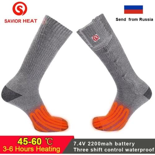 Savior Winter 7.4V Rechargeable Battery Electric Heated Socks Warm Elastic Therma Man Woman Socks for Skiing Hiking Cycling