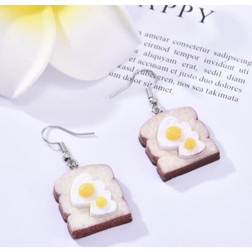Funny Eggs Toast Dangle Earrings Cute Lovely Style Bread Food Drop Earrings For Women Teens Girls Party Fashion Jewelry Gifts