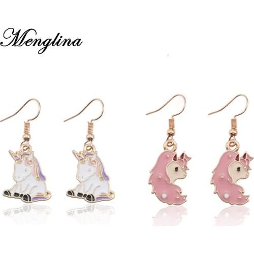 Menglina Gold Color Metal Horse Head Dangle Earrings For Women Enamel Horse Drop Earrings Childrens Jewelry Oorbellen Hangers
