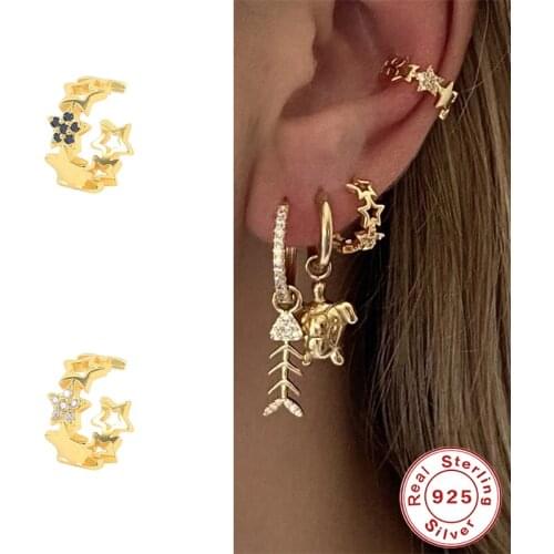 AIDE 2021 Trend 925 Sterling Silver Black Zircon Flower Clip Earring for Woman Ear Cuffs Pendientes Aretes Jewelry Gift Bijoux