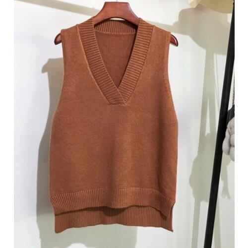 Women Sexy V-Neck Knitted Sleeveless Vest Solid Color High Low Sweater Tank Top
