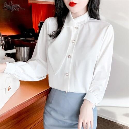 2021 Verano Office Lady Elegant Tie Autumn Vintage Causal Long Sleeve Shirt Satin Blouses Women Tops Blusas Mujer De Moda 16280